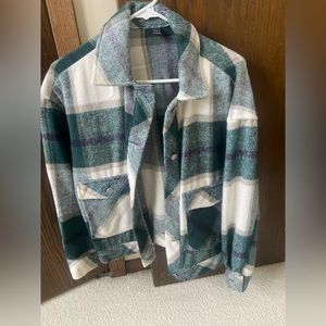 Green plaid shacket. Worn once. Size small.